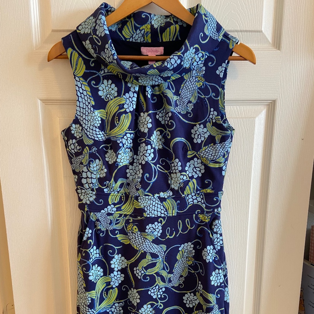 Lilly Pulitzer Lulu Ponte Dress: Bright Navy Don't Be Koi